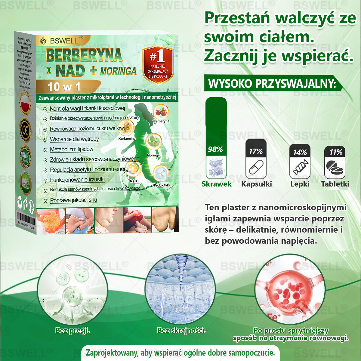 🫀 BSWELL® Nano mikroigłowy plaster wyszczuplający (Raz dziennie, efekty już po 28 dniach ✅ Wspiera odchudzanie, serce, cukrzycę, sen, jelita, stawy i więcej.